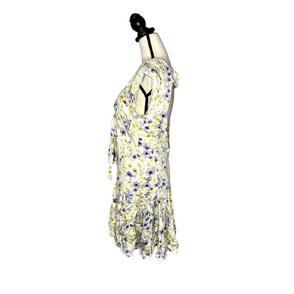 Free People Ivory Combo Floral Short Sleeve It Takes Two Open Back Dress Size L - Picture 6 of 9